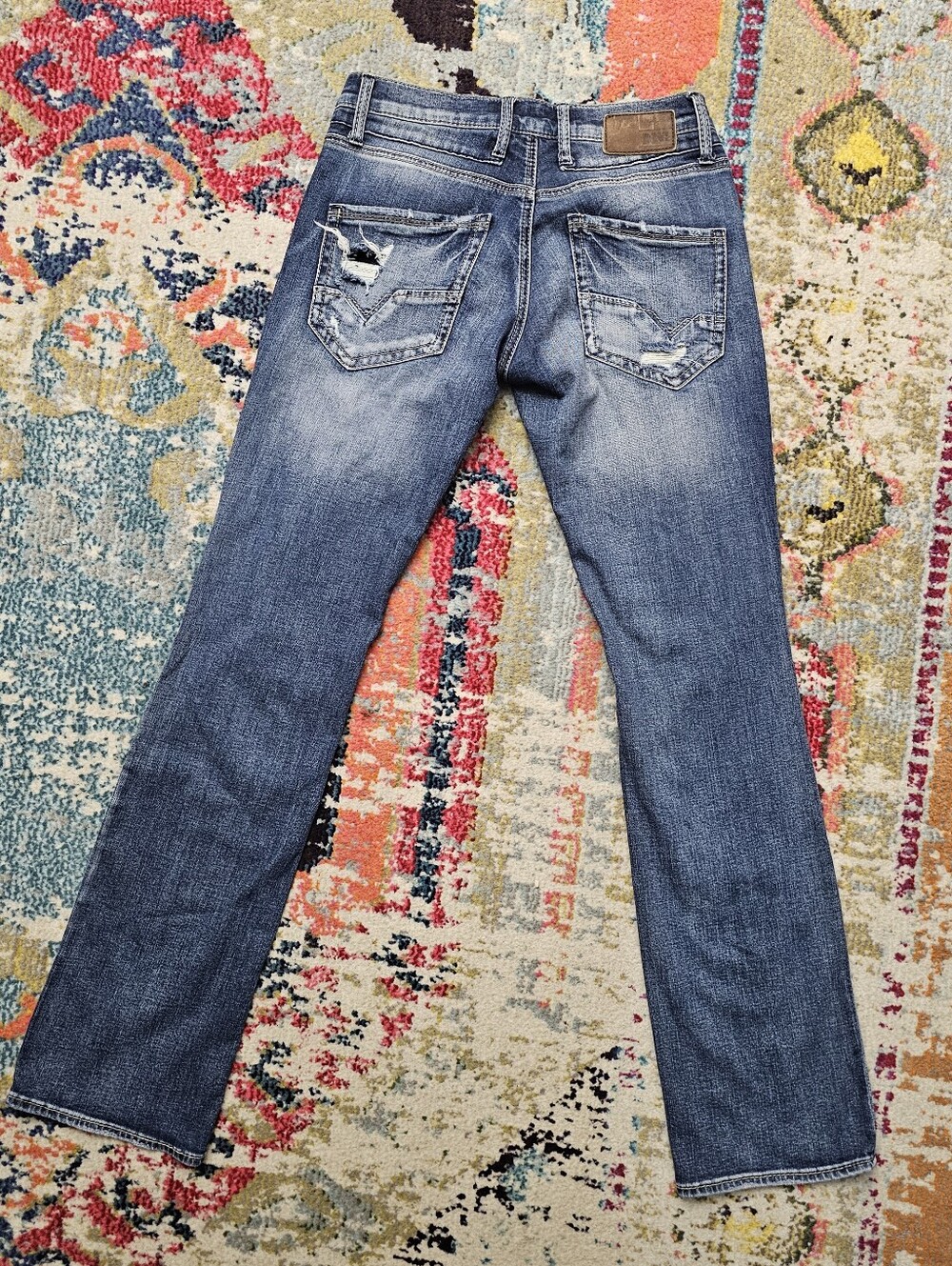 BKE Buckle Jeans Mens Carter Bootleg 30L 30x35 Blue Denim Medium Wash Distressed - Picture 5 of 14
